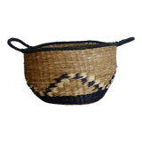 Vintage basket in black and beige raffia