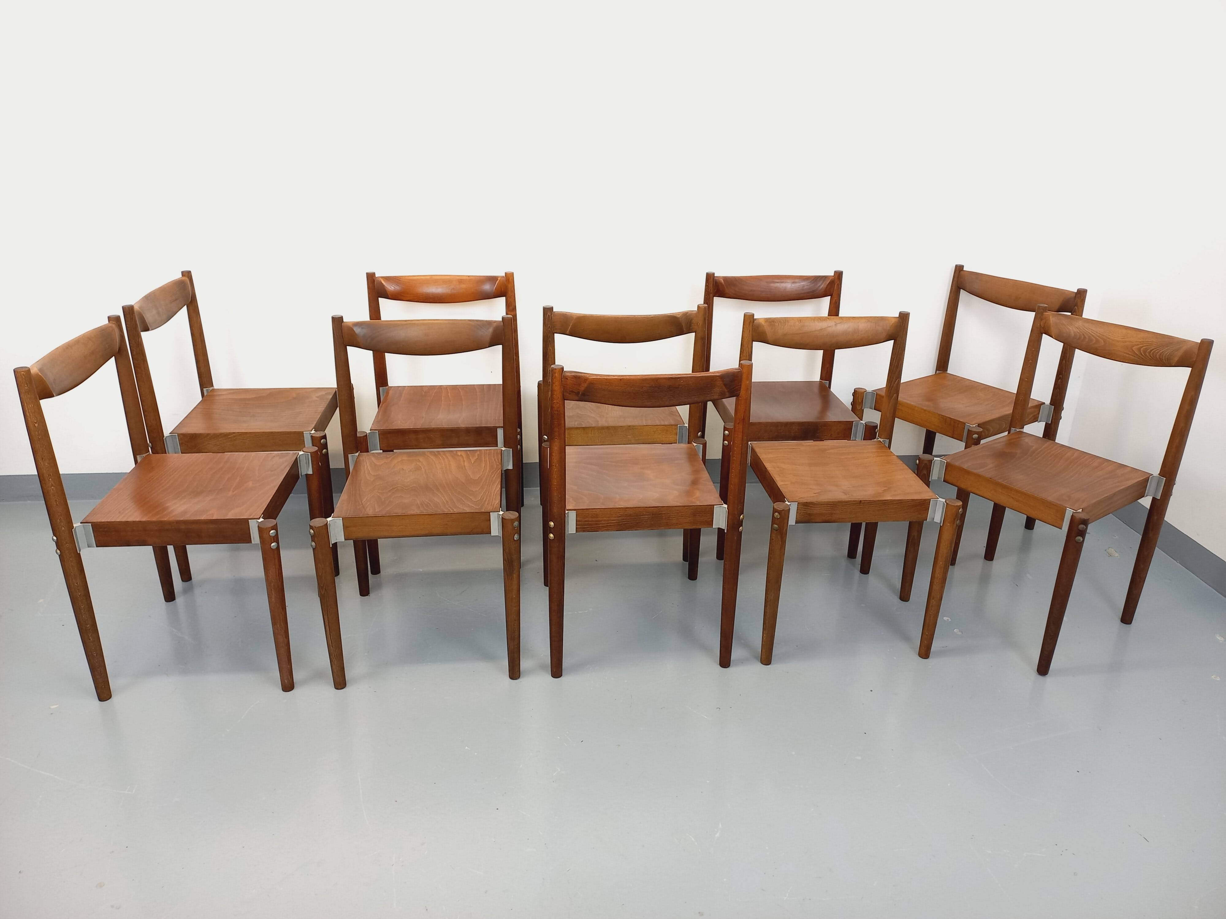 Set of 8 stackable chairs from the Czech manufacturer Bukoza