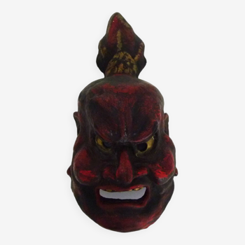 Ancien masque japonais en bois polychrome. Années 70 80