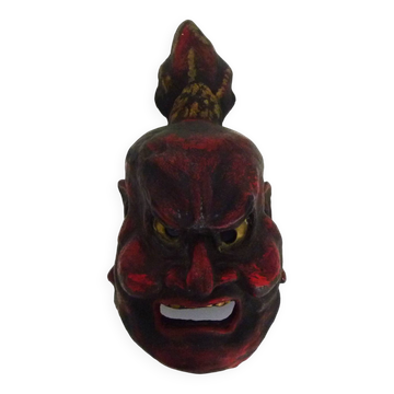 Ancien masque japonais en bois polychrome. Années 70 80
