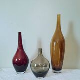 3 vases en verre soufflé