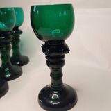 Antique Green Glass Tall Roemer Set of 4