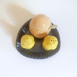 Set salt pepper mustard ceramic 60s