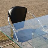 Set of 4 black leather armchairs with chrome steel frames from the 80s
