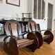 Pair of Art Deco armchairs in wood and cane.