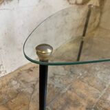 Pair of 2 glass and metal coffee tables from the 1950s, in the style of Edoardo Paoli