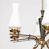 VINTAGE 50'S CHANDELIER IN BRASS AND GLASS ITALIAN DESIGN