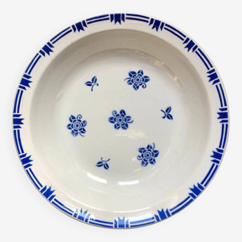 Sarreguemines hollow serving dish with blue stencil