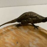 Empty marble pocket has 20th century bronze bird decoration