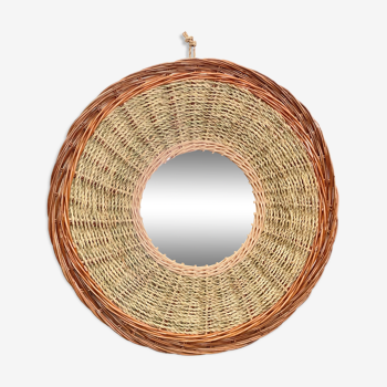 Rattan mirror and rope