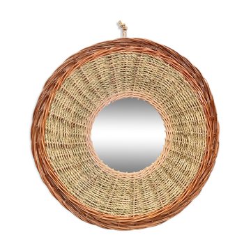 Miroir en rotin et corde