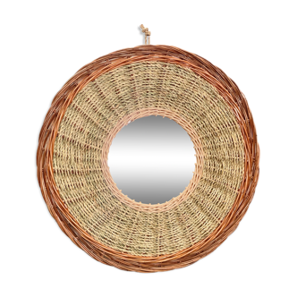 Rattan mirror and rope