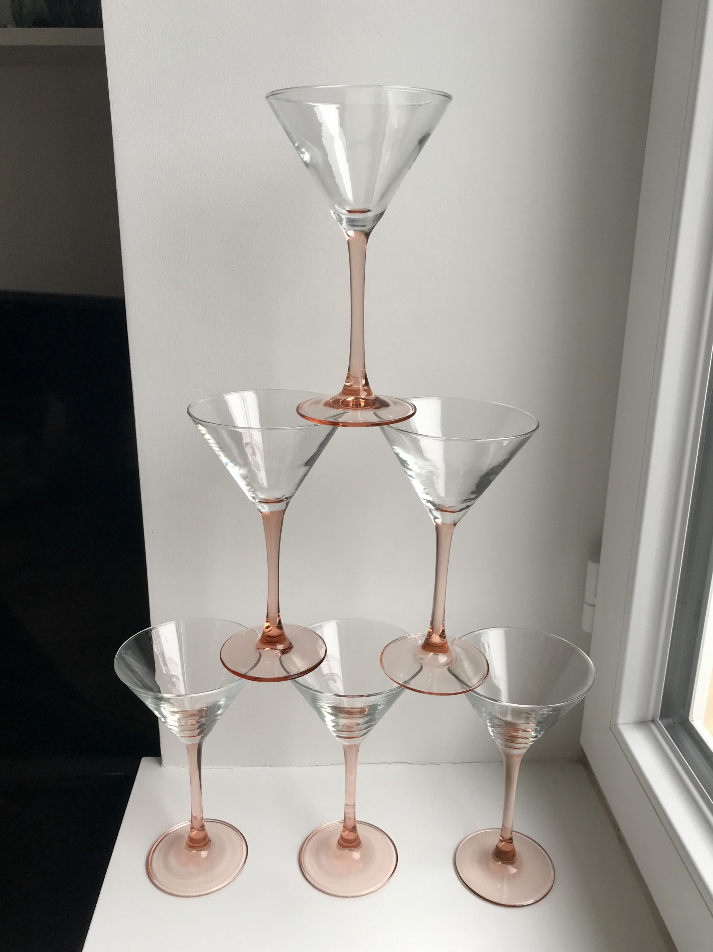 Set of 6 pink-footed cocktail glasses design 70s