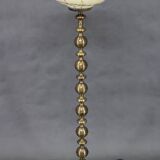 1940s Restored Brass Floor Lamp with  Glass Shade