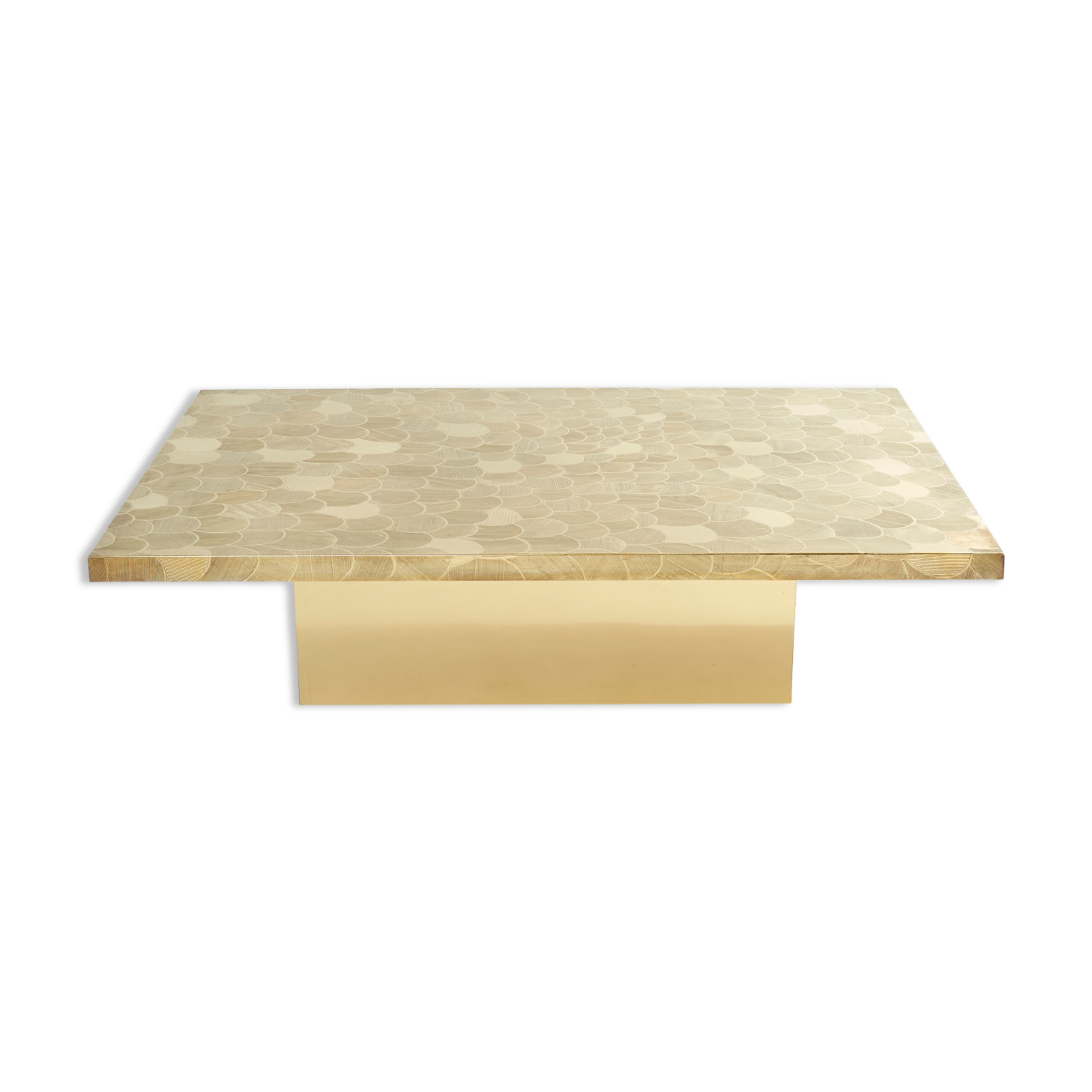 Belgian coffee table in engraved brass signed Christian Krekels 1970