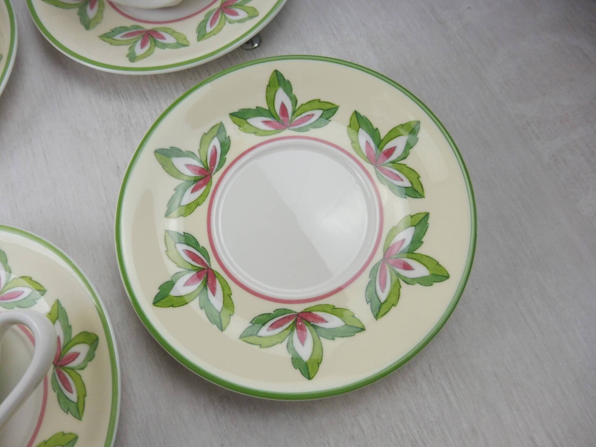 Lot 12 old cups under cups, Fiorita campagna décor, from Villeroy to Boch