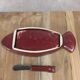 Vintage red ceramic butter dish + matching knife