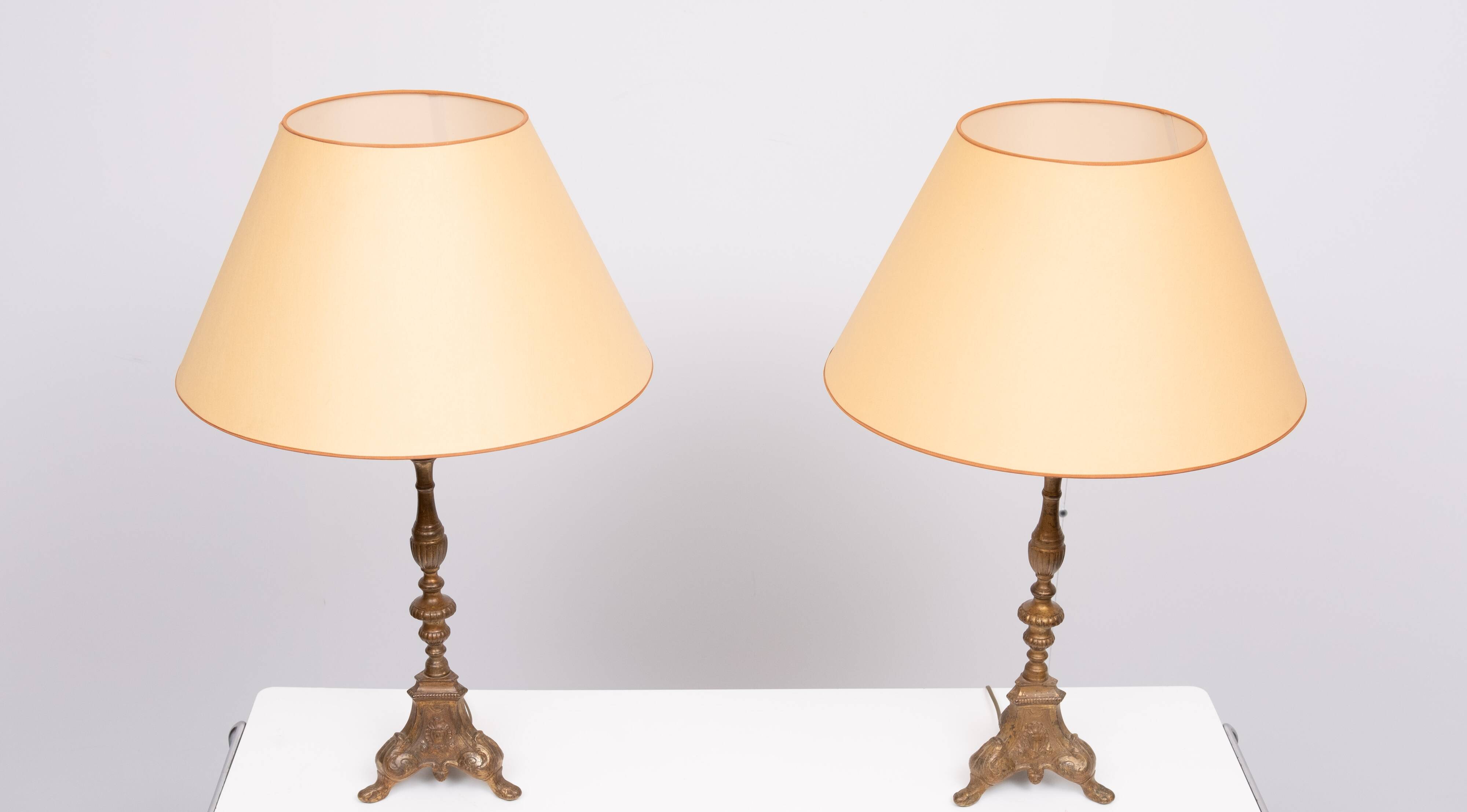 Gilded Bronze table lamps with shades France 1880s