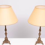 Gilded Bronze table lamps with shades France 1880s