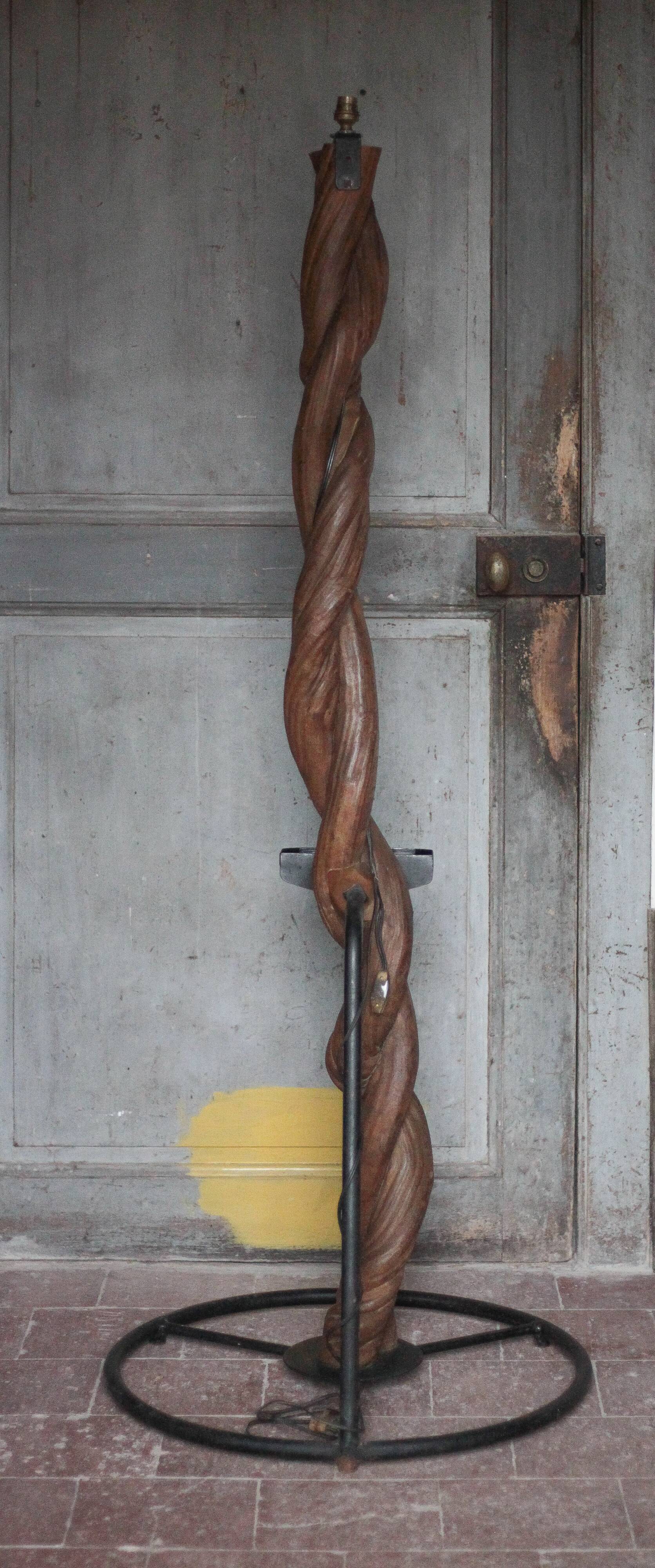 Liane and metal floor lamp with perforated leather shade featuring elephant patterns, lise.