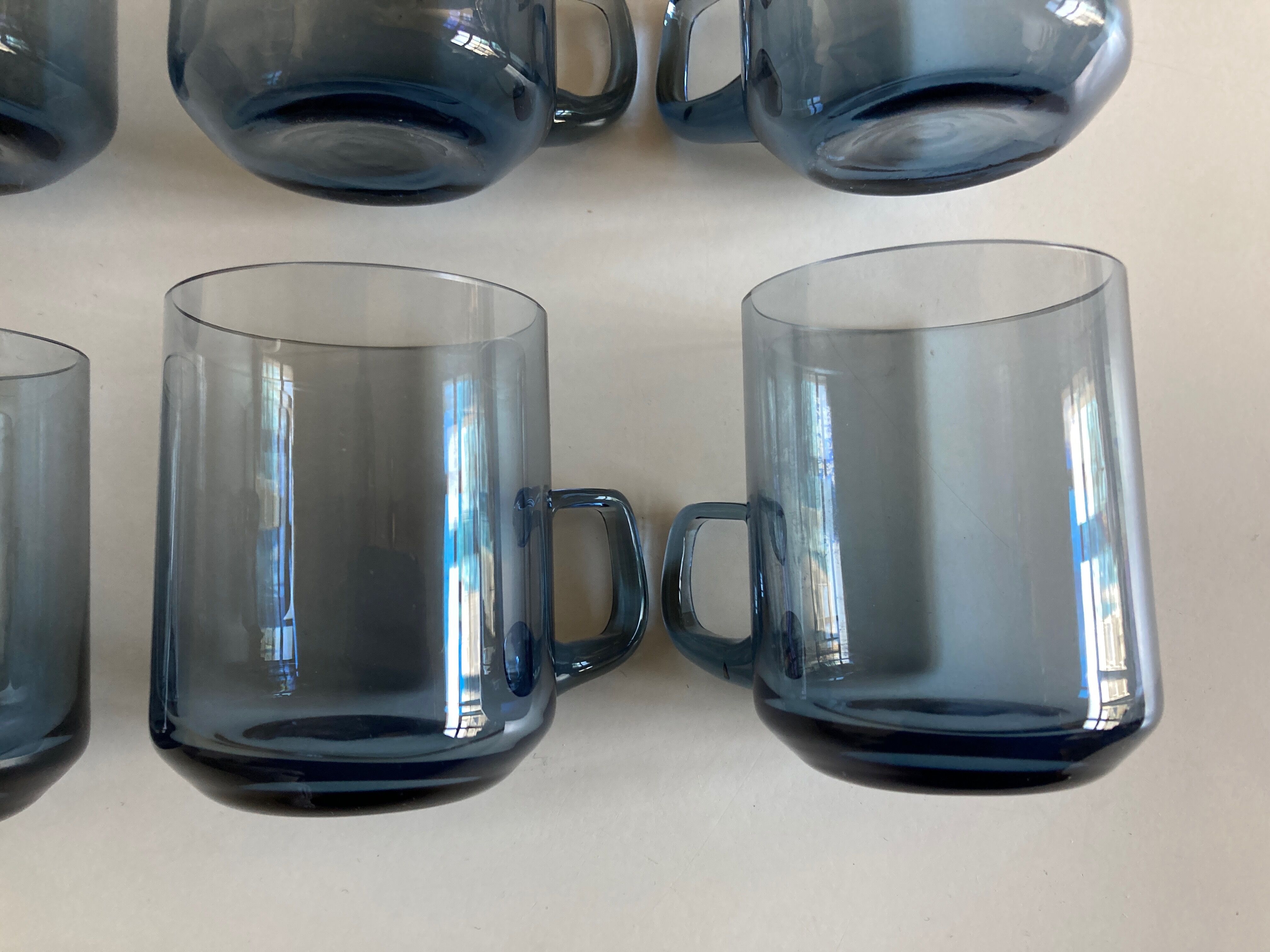 Set of 8 glasses Scandinavian cups Denby-Milnor mid century modern ice blue
