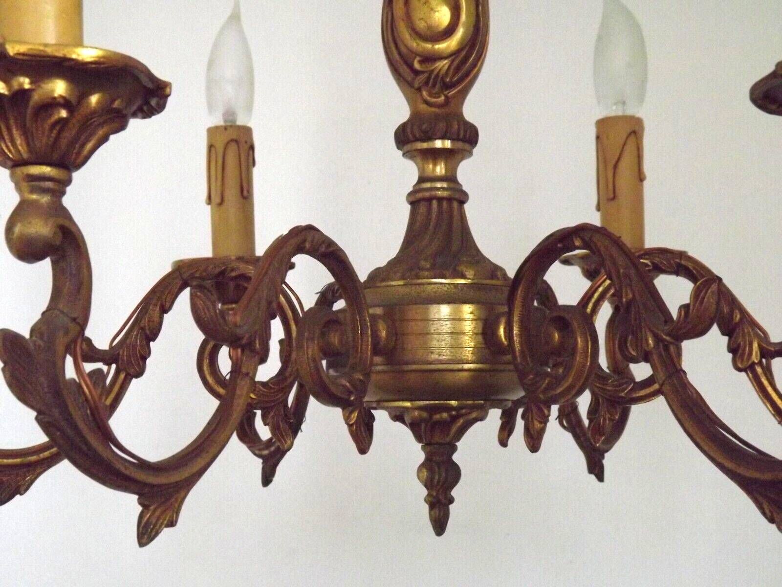 French Vintage Traditional Bronze 6 Light Chandelier Acanthus Leaf Detail 4565