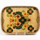 1970s floral patterned tray in rattan and plastic