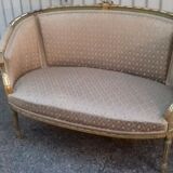 Golden lounge two armchairs and a gondola-shaped sofa and a pair of Louis XVI chairs