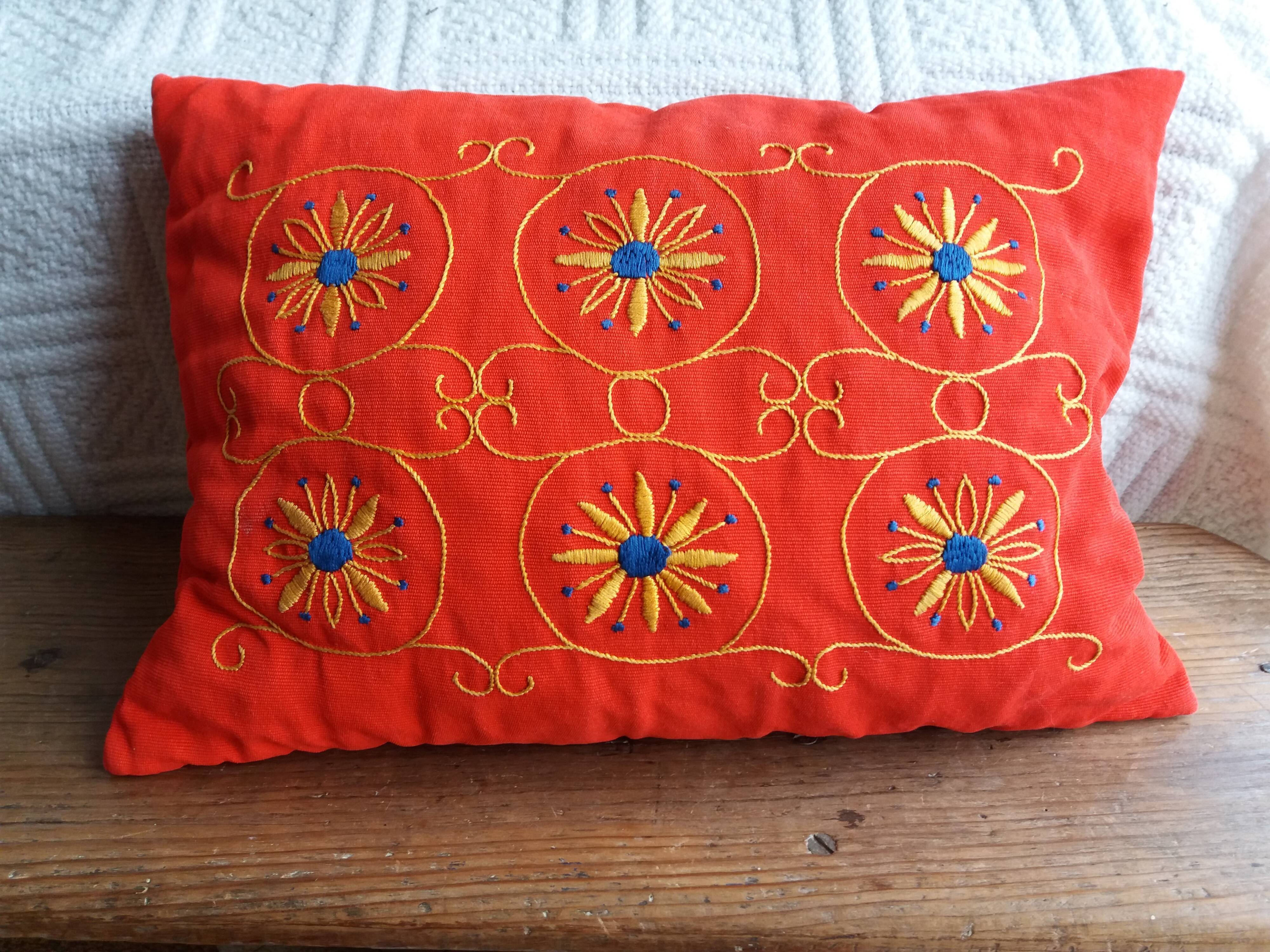 Vintage hand-embroidered cushion