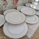 Lot de 12 assiettes plates en porcelaine suisse blanche double liseré doré "VSK USC Viribus Unitis"