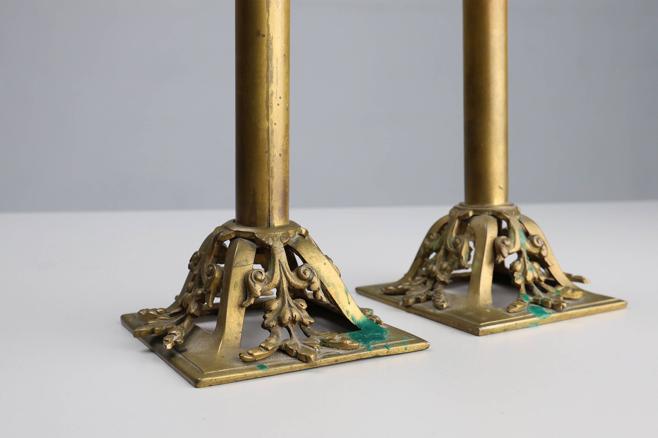 Pair of Antique French copper candlesticks in Baroque style, 1900s