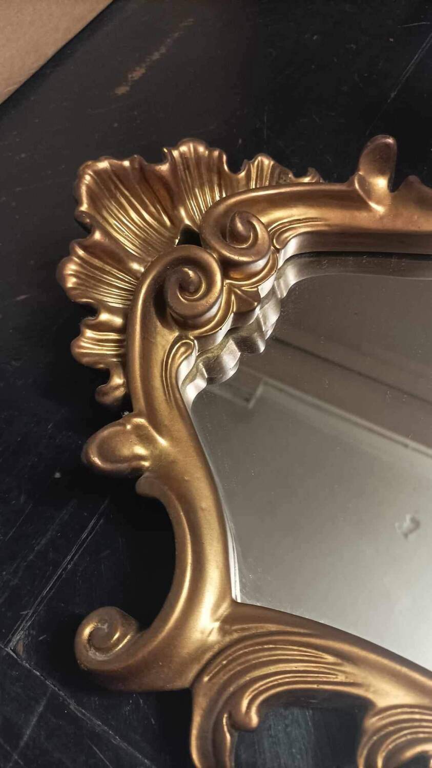 Baroque carved wood mirror Aged gold
