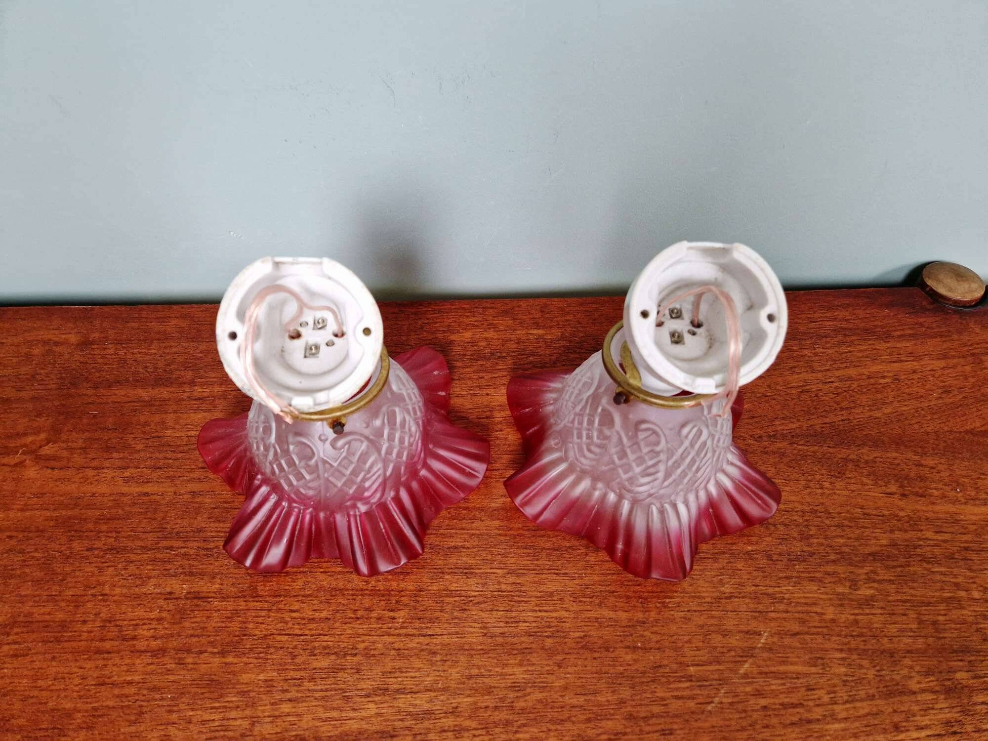 Pair of porcelain and scalloped glass wall sconces, 1920s-30s