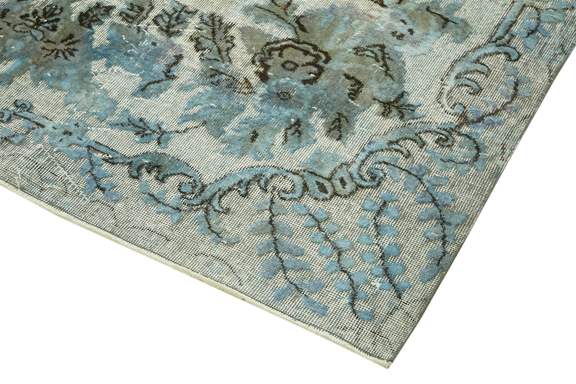 Handwoven overdyed oriental 1970s 185 cm x 295 cm blue carpet