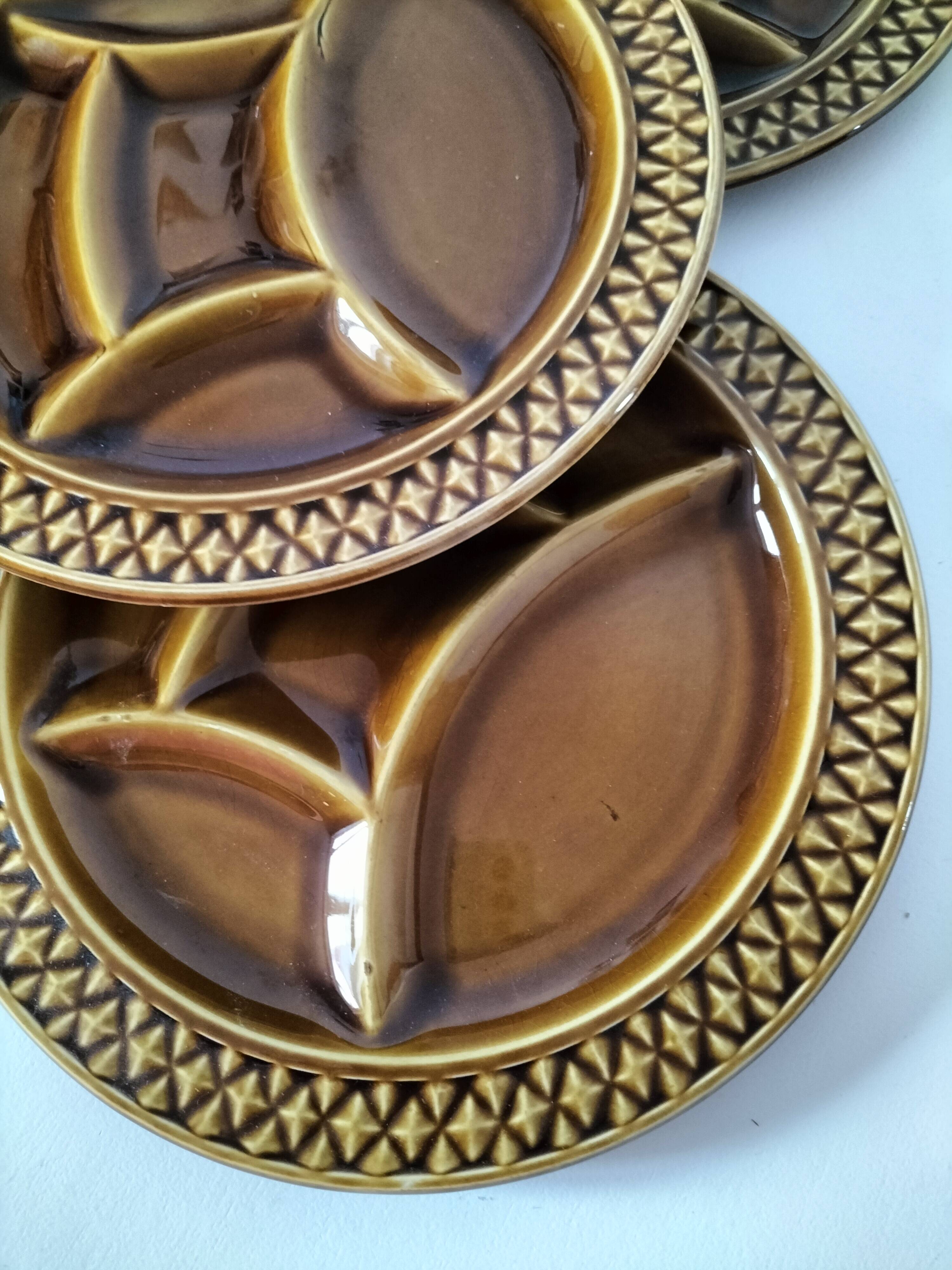 Ensemble de 4 assiettes compartimentées Digoin Sarreguemines