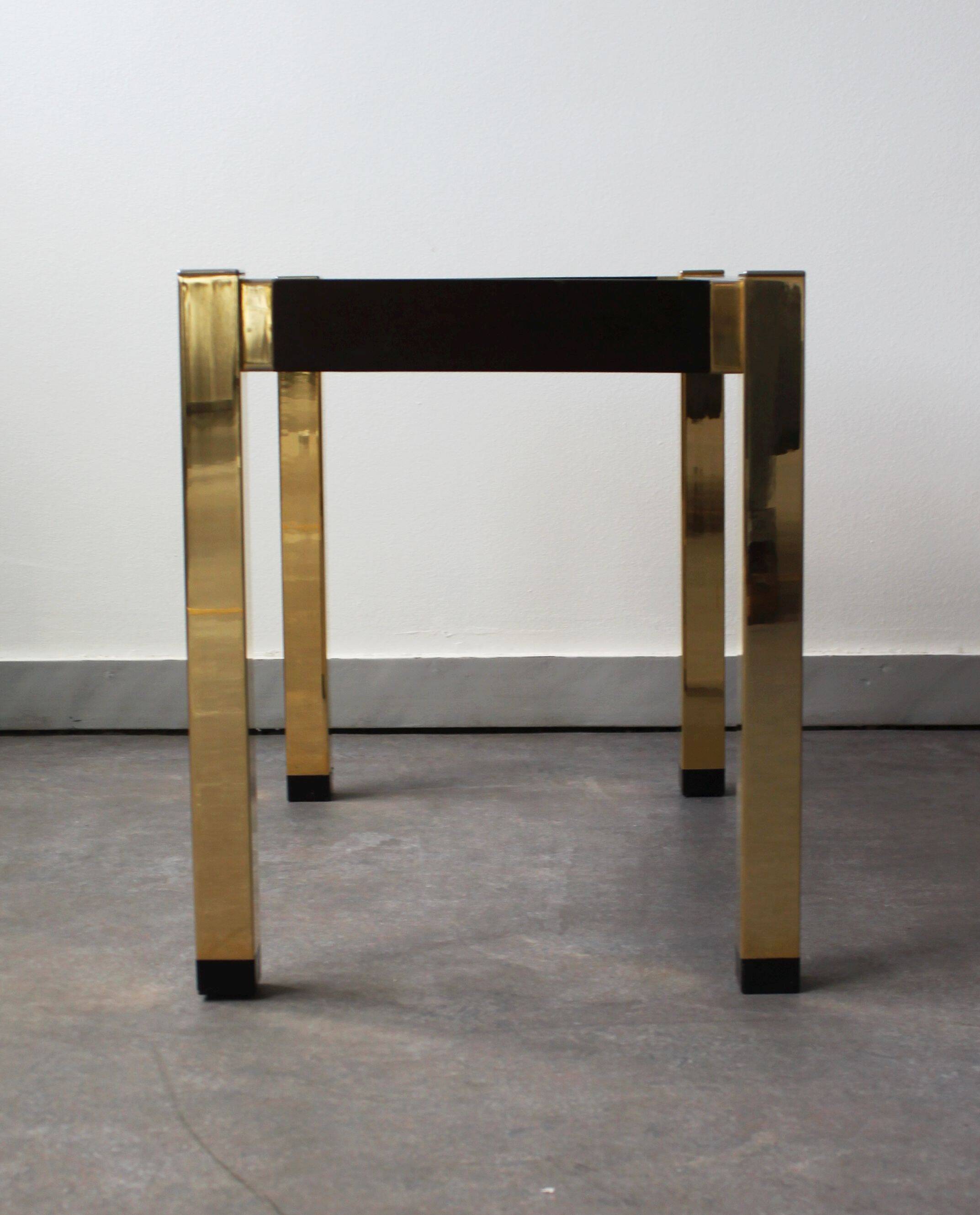 Pair of Hollywood Regency style brass side tables, 70s.