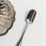 Elegant silver-tone Italian vintage 1960s shell-shaped sugar bowl with spoon