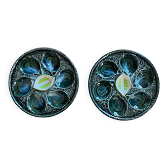 Set of 2 Saint Clément oyster plates in slip