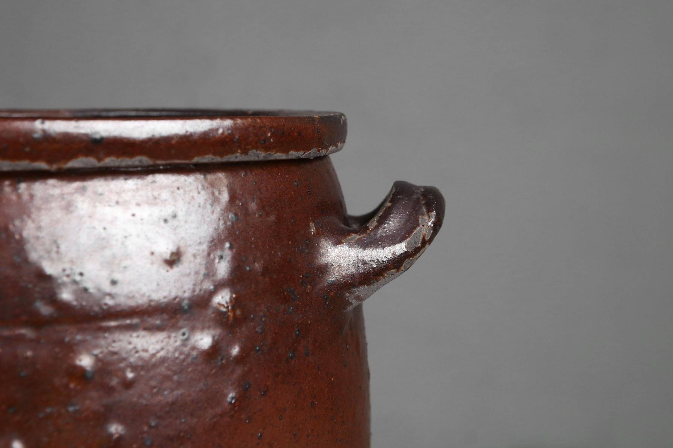 Signed Rustic Large Glazed Brown Ceramic Pot, Belgium, 1800s