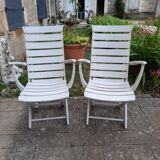 Pair of wooden garden armchairs