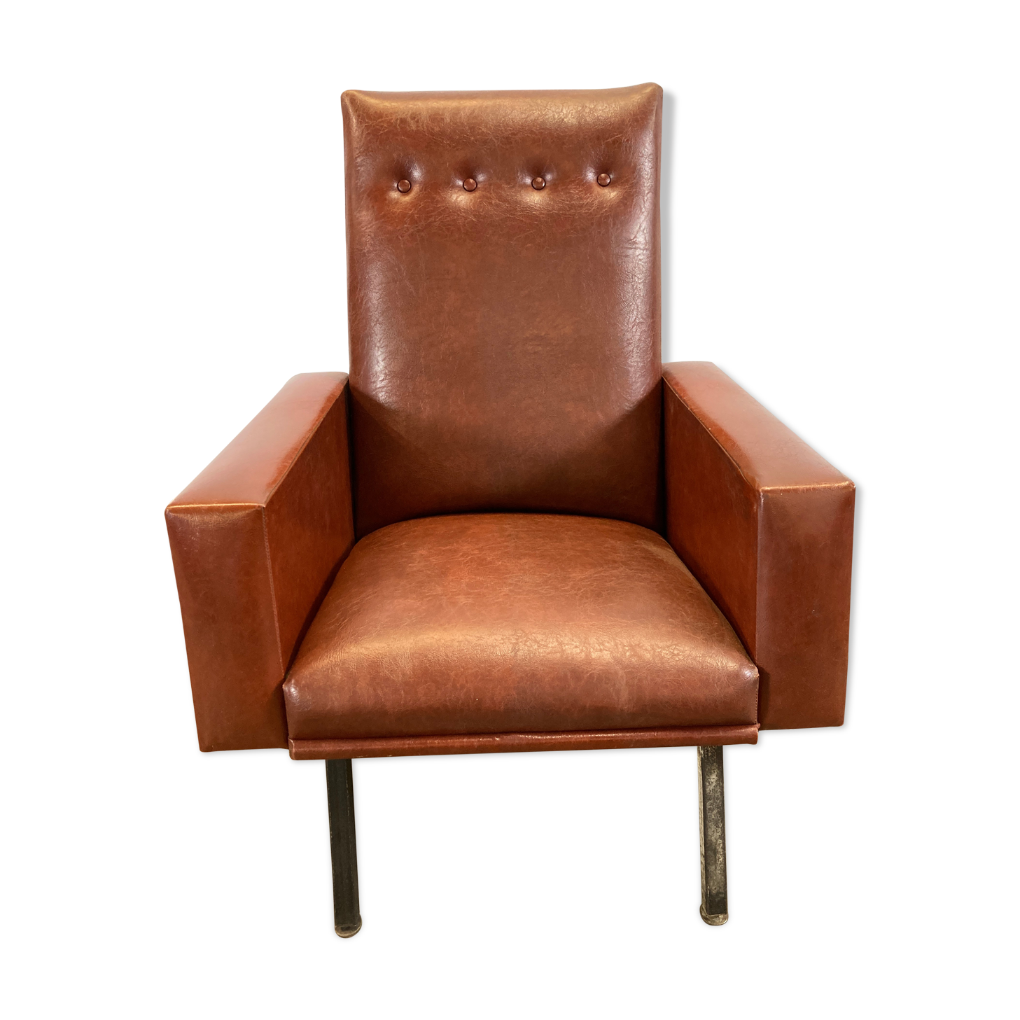 Fauteuil vintage simili cuir bordeaux