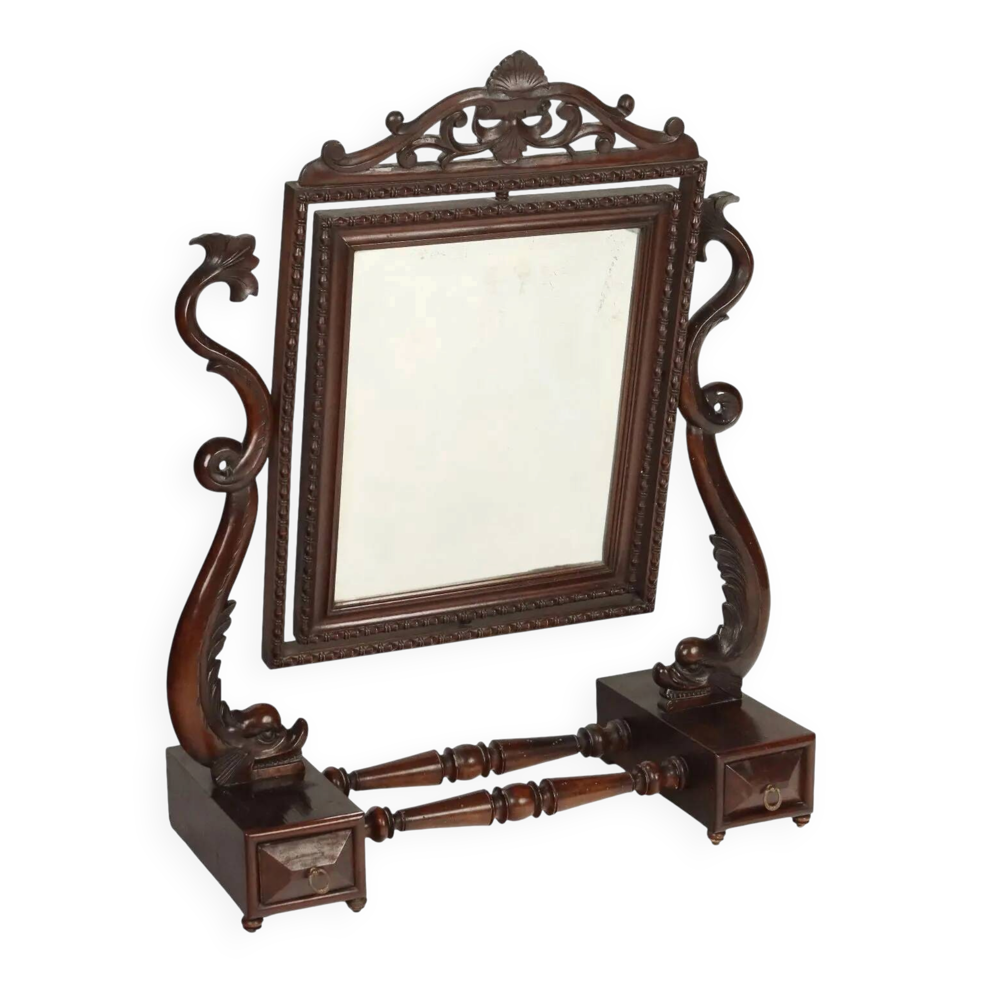 Small antique psyché mirror in mahogany and poplar, Italy, 19th century.
