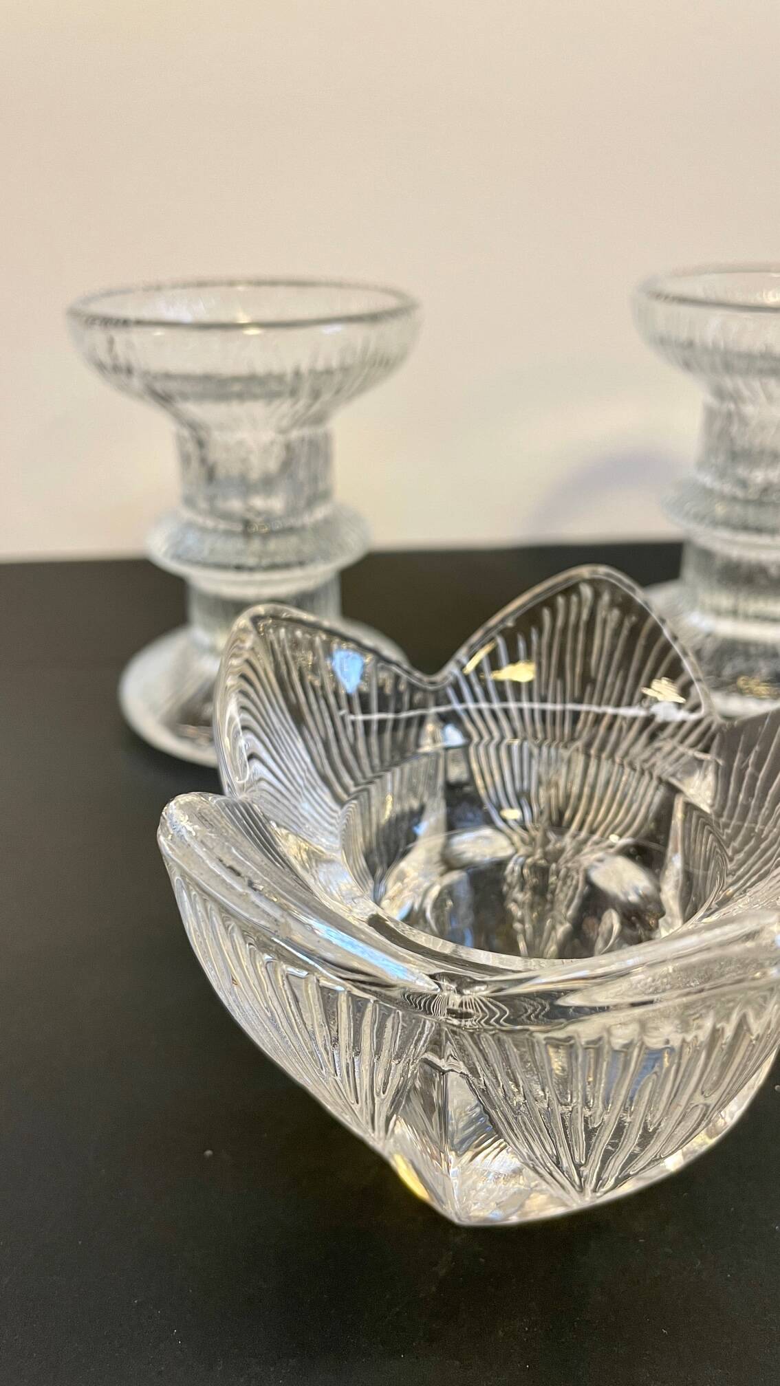 Vintage-style crystal candlesticks in the style of LITTLA