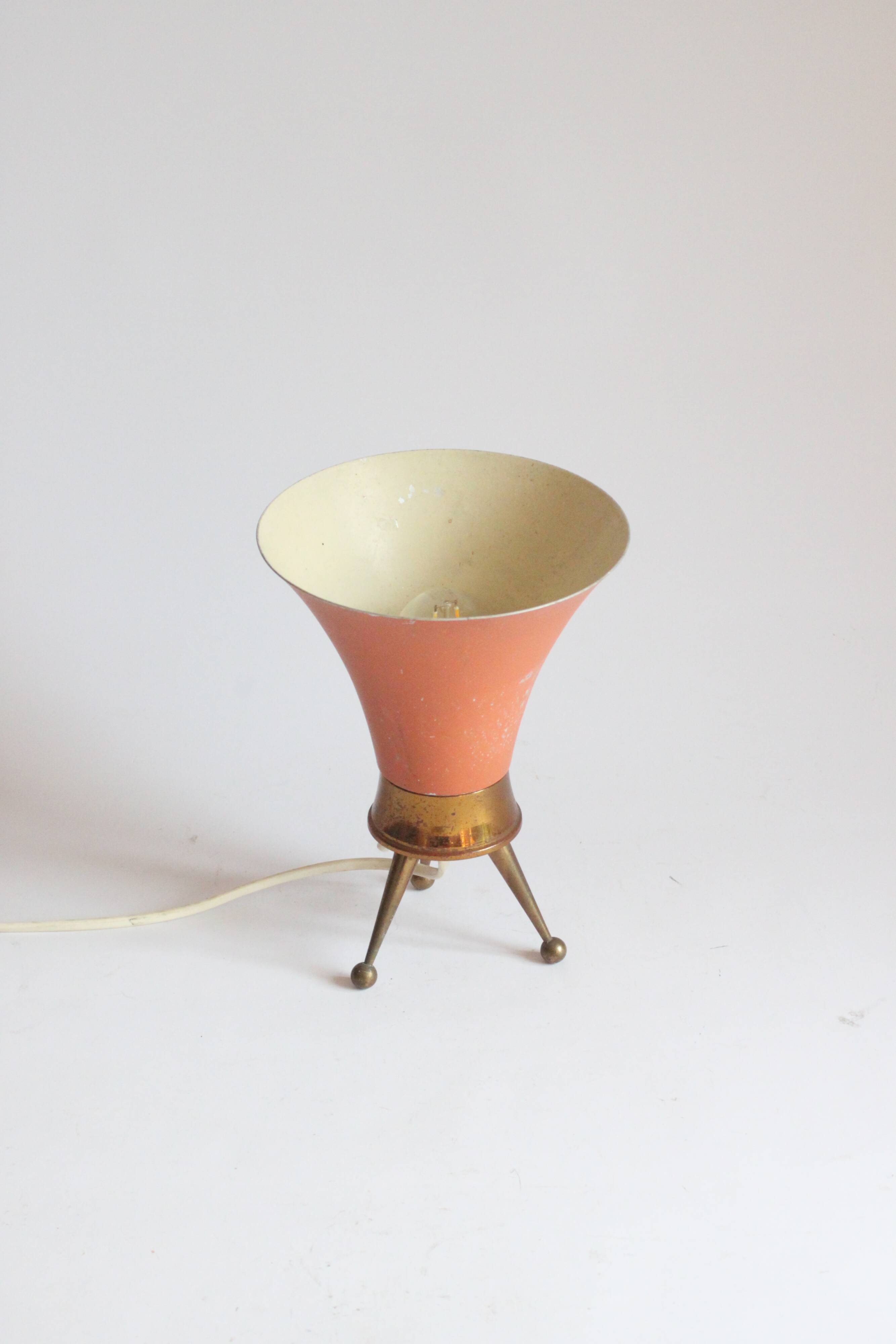 Brass tripod table lamp, 1950s