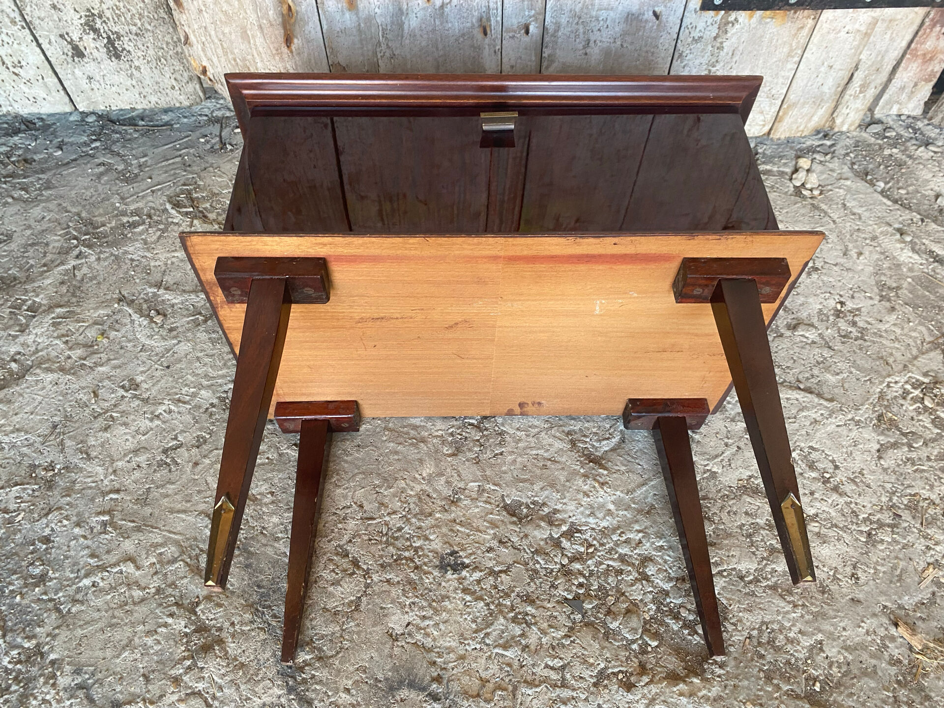 Vintage 1950s-60s Mahogany Veneer Wood Nightstand