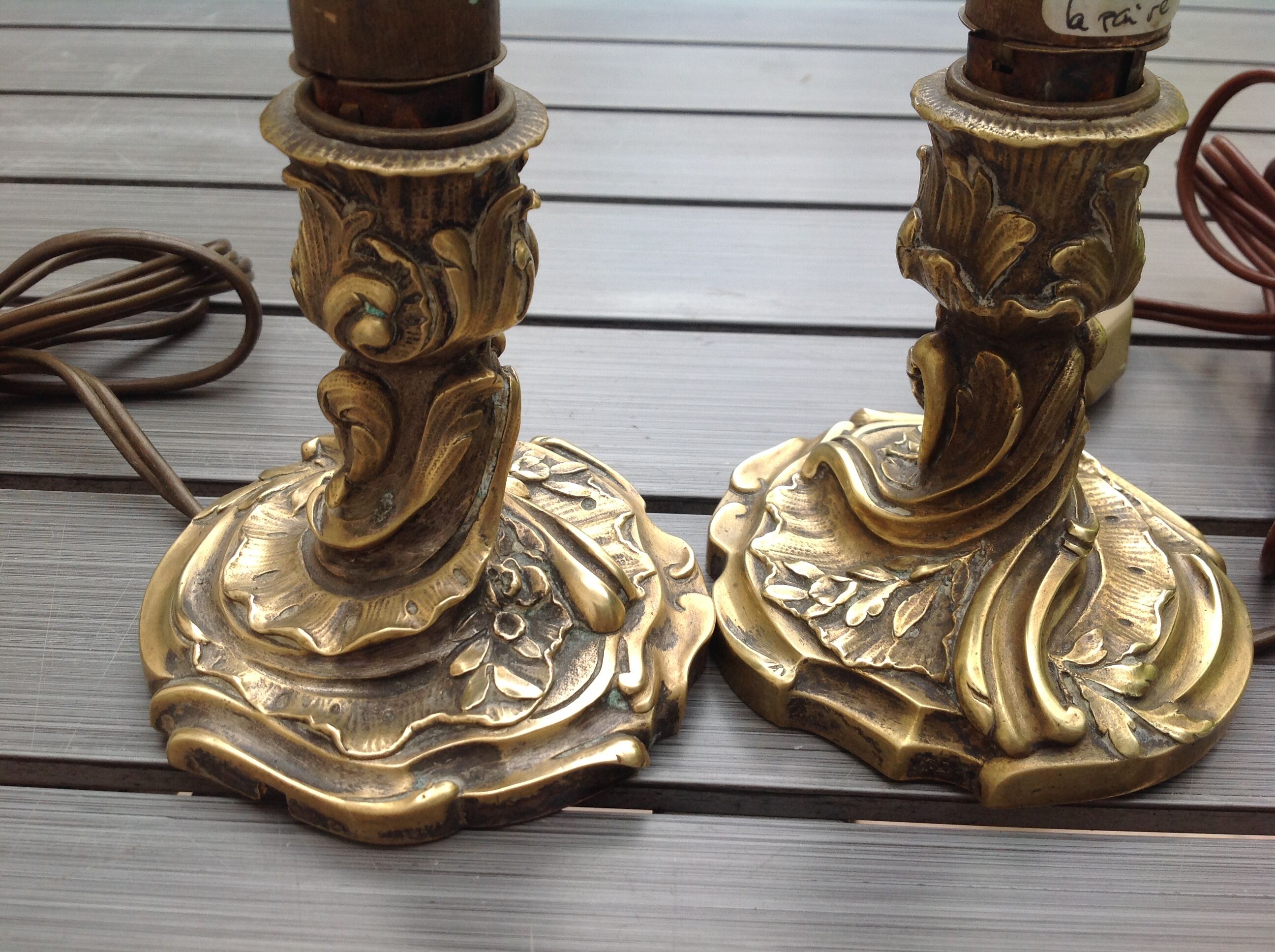 Pair of bronze bedside lamp, 19th