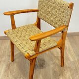 Pair of woven teak armchairs