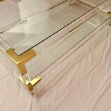 Italian coffee table Fabian, glass, plexiglass and brass, 1970-80.