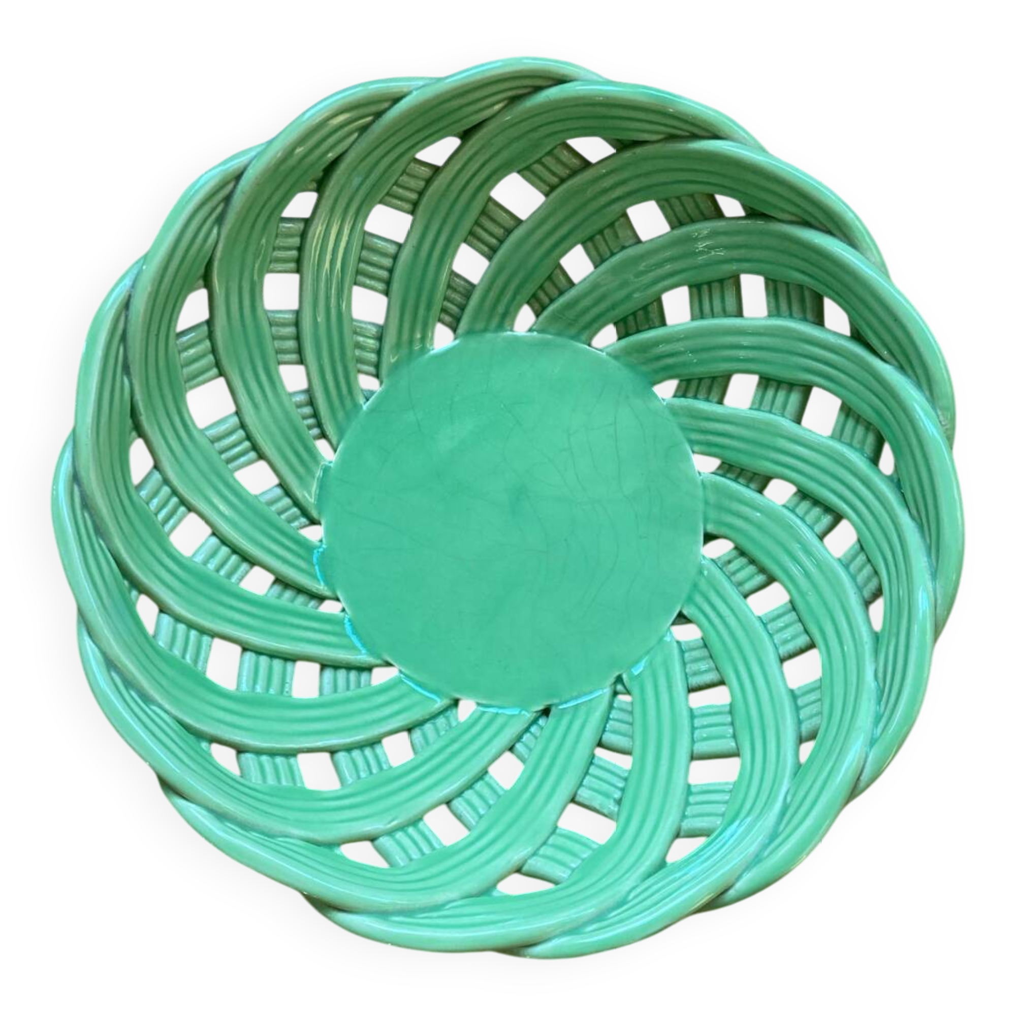 Green woven ceramic basket