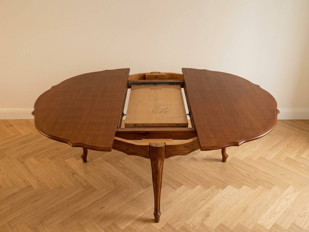 Round extendable oak dining table